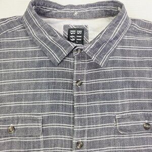 Billabong Size XL Mens Pockets Gray White Stripe Long Sleeve Logo Cotton Shirt